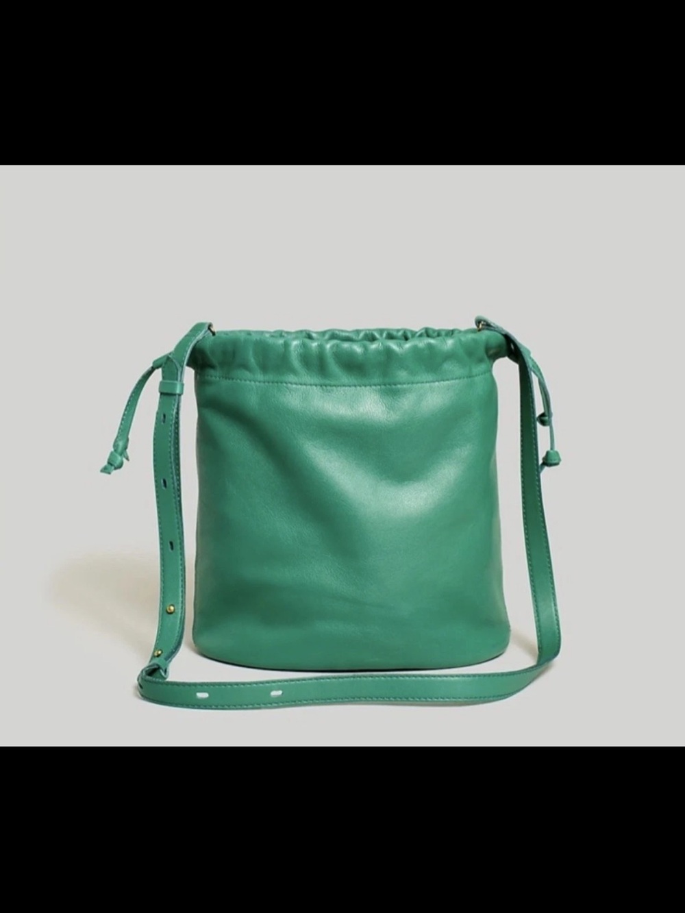 Madewell Teal Green Leather Drawstring Crossbody Bucket Bag - Picture 7 of 8